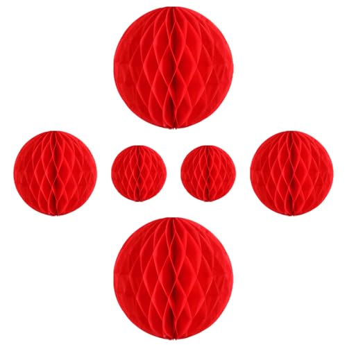 Holibanna Bolas Colgantes de Panal de Papel Rojas 6 Piezas 10Cm 20Cm 30Cm para Decoración de Fiesta Bodas y Año Adornos Festivos para Salón y Dormitorio