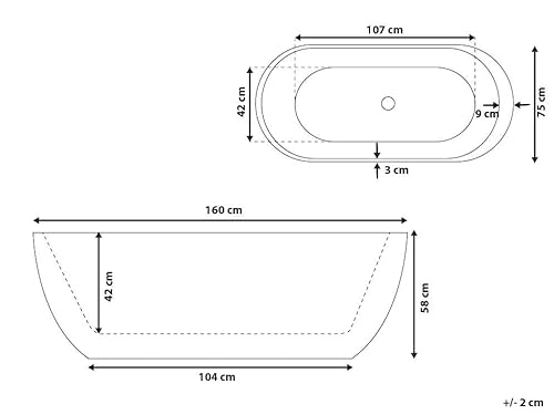 Badewanne freistehend Sanitäracryl oval weiß im eleganten Stil 160 x 75 cm Nevis