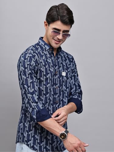 Image of Majestic Man Custom Geometric Printed Pure Cotton Slim Fit Casual Shirt