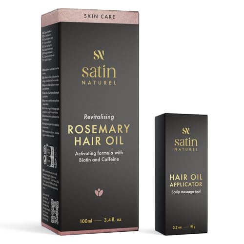 Satin Naturel Aceite capilar Rosemary, 100 ml, fórmula activadora con aceite de romero, biotina y cafeína, aceite natural para el cabello y el cuero cabelludo, aceite capilar para un cabello más