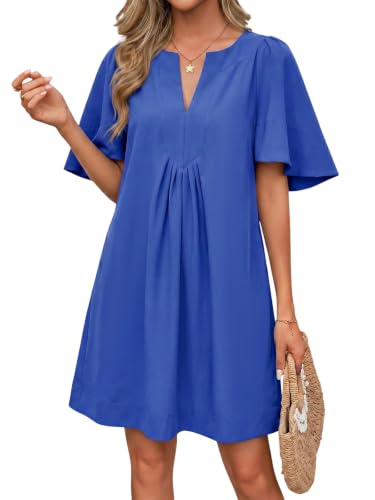 Image of Wenrine Womens Flutter Short Sleeve Mini Dress Casual V Neck Loose Flowy Summer Dresses