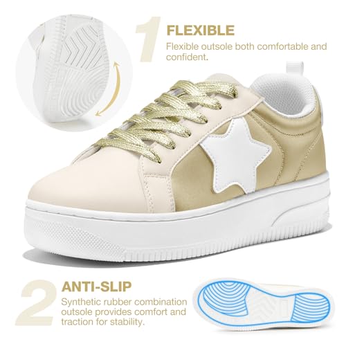 HEEZ Womens Platform Sneakers Fashion Star Tennis Shoes Lace Up Glitter Comfortable Walking Shoes3
