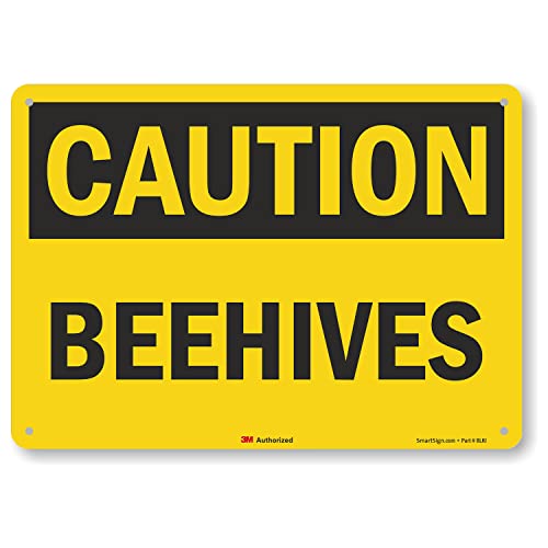 Smartsign U4-1078-RA_14X10 "Caution BEEHIVES" Reflective Recycled Aluminum Sign, 14" x 10"