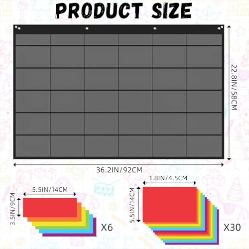 Willinglong 36 Pocket Small Group Pocket Chart with 36 Pcs Dry Erase Cards Set, Management Pocket Chart Teacher Supplies Classroom Jobs Chart and Cards for Educational Learning Activities (Black) - Image 2