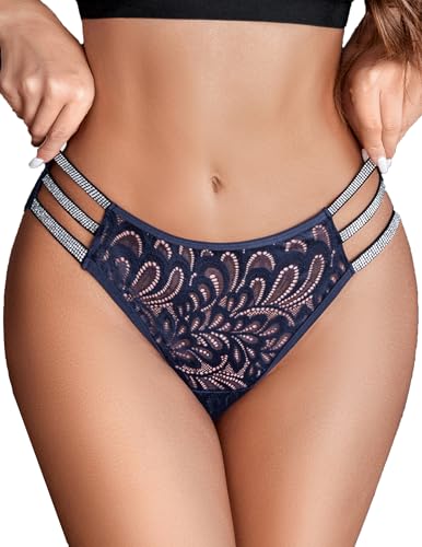 Avidlove Sexy Panties for Women Lace Glitter Panty Cheeky Bikini Underwear Navy Blue M