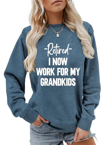FORHVIPS Retired Grandma Sweatshirt Womens Funny Grandma Retirement Shirt Long Sleeve Crew Neck Lightweight Pullover Tops