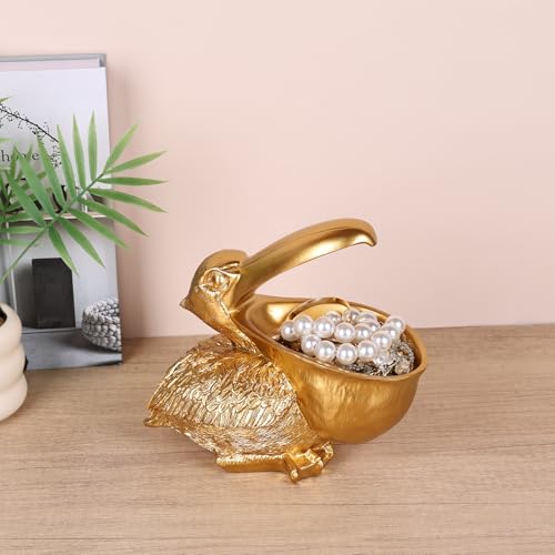 PlivBloom Pelican Key Holder Statues,Fun Animal Hippo Candy Dish,Candy Dish for Office Desk Unique,Modern Key Holder for Pelican Figurine,Suitability Desk and Entry Table Decor Items (All Gold) by PlivBloom - Image 5