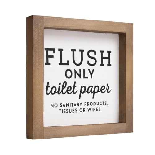 flangairy Do Not Flush Sign for Bathroom 6 x 6 Inch Wooden Famed Flush Only Toilet Paper Sign for Business or RV Bathroom Guest Toilet Bathroom Rules Wall Art Decoration for Home Table Shelf