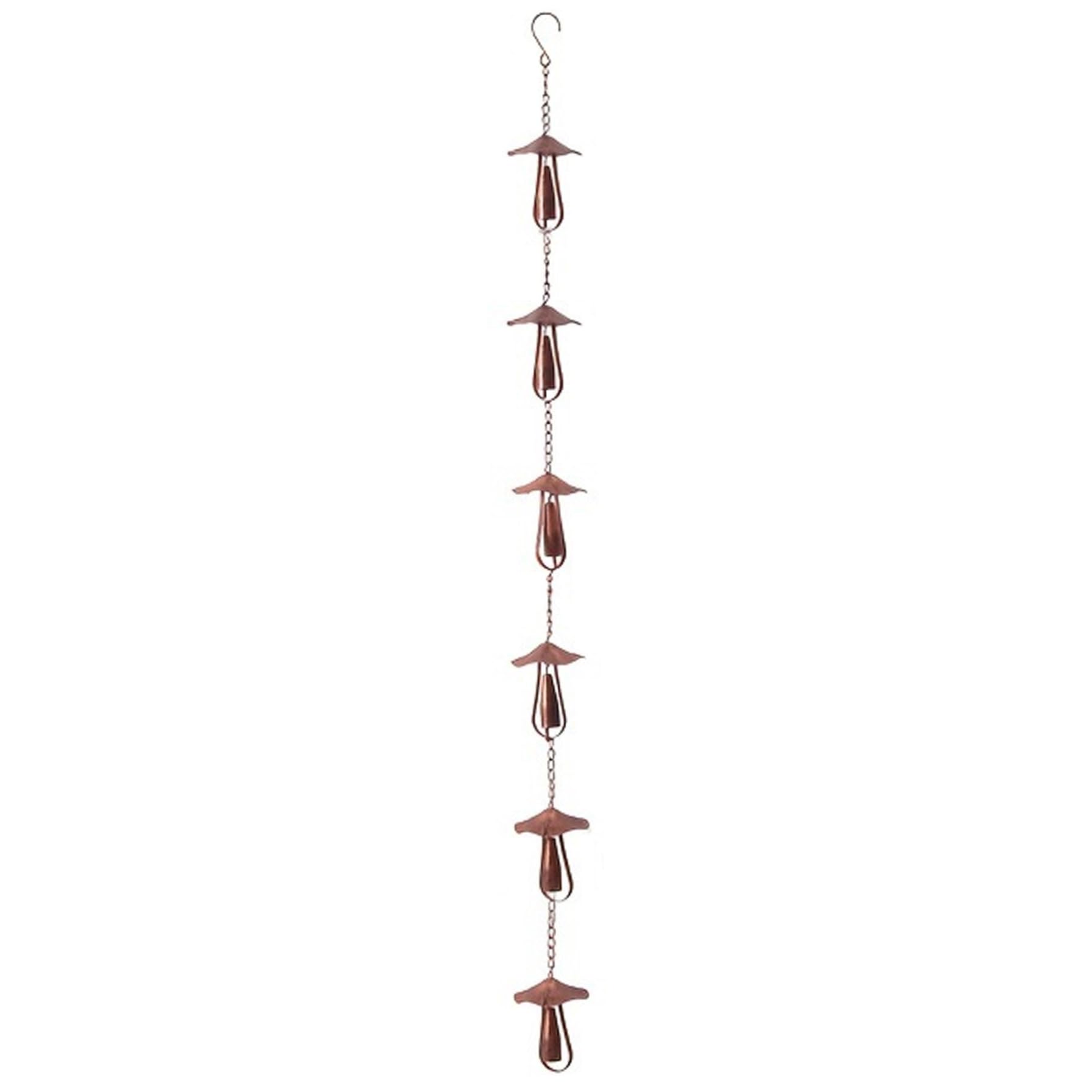 Cadena de lluvia de metal con campanas y setas de 51 pulgadas para decoración de jardín y patio exterior