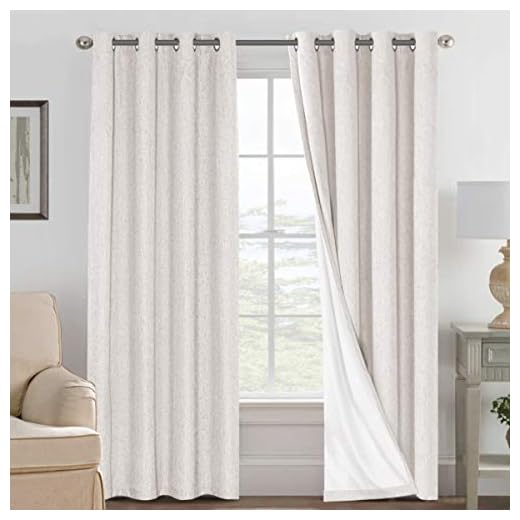 H.VERSAILTEX Linen Blackout Curtains 84 Inches Long 100% Absolutely Blackout Thermal Insulated Textured Linen Look Curtain Draperies Anti-Rust Grommet, Energy Saving with White Liner, 2 Panels, Ivory