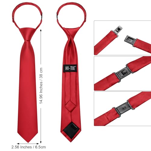 Image of Hi-Tie Pretied Boys Ties Solid Color Kids Adjustable Necktie Lapel Pin Clip Set Age 8-12 Wedding School Graduation