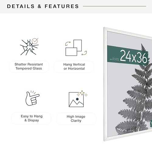 MCS Studio Gallery 24x36 Poster Frame White Woodgrain, Vertical & Horizontal Wall Hanging Large Picture Frame for Photos, Posters & Art Prints (2-Pack)