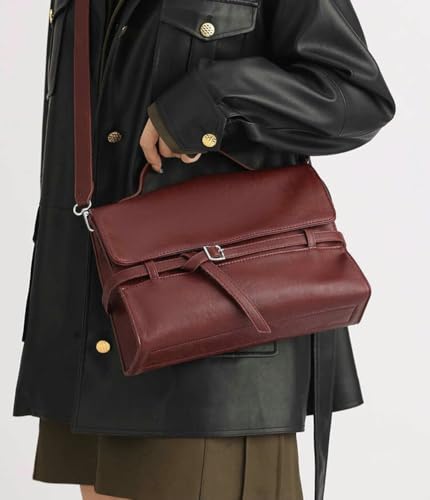 PU Leather Belted Top-handle Satchel Shoulder Bags Vintage Work Tote Purses for Women 2025 Crossbody Handbags Hobo Bag2