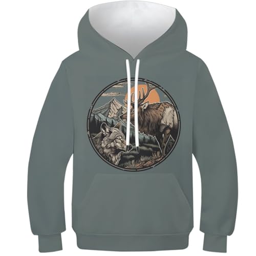 Pull à manches longues pour garçons et filles avec motif wapiti magique de 12 à 14 ans
