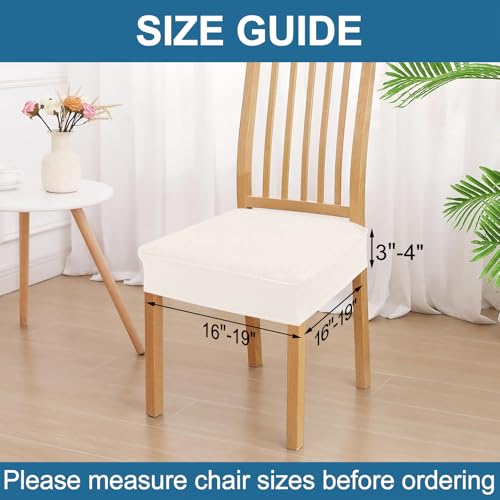 Image of Smiry Waterproof Seat Covers for Dining Room Chairs, No Rear Covers | Stretch Jacquard Removable Washable Chair Seat Slipcovers Protector, Set of 2, Ivory