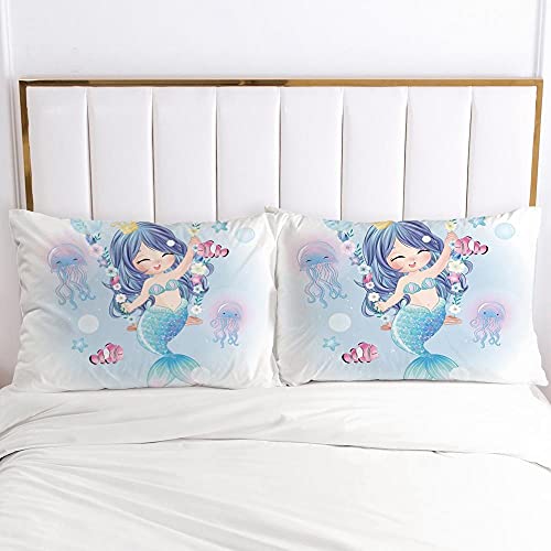 SHOMEY Eenpersoons Dekbedovertrek Set - Zeemeermin Beddengoed Gedrukt Zacht Cosy Dekbedovertrek Sets Microfiber Beddengoed Sets (135 cm x 200 cm + 2 Kussenslopen 80 x 80 cm) - Afbeelding 4