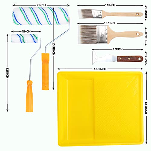 Paint Roller Kit, 9 Inch 4 Inch Paint Roller, Paint Tray, Paint’s Multi-Tool, Paint Brushes, 15 Pcs House Painting Supplies for Home Improvement, Reusable Rolling Brushes,Tray, Easy to Clean - Thumbnail 6
