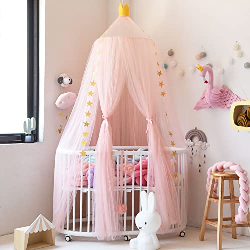 Qxwrel Bed Canopy Girls Mosquito Net Canopy Dreamy Princess Tent Hanging Dome Chiffon Yarn Canopy Net Room Decor For Kids Teenager(A-Pink) #TOP2