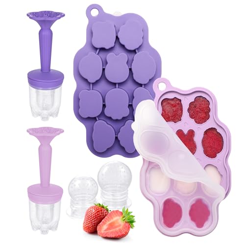 Image of KingKam Baby Breastmilk Popsicle Molds & Baby Fruit Feeder Combo (2 Pack), Breastmilk Popsicle Molds for Teething Relief, BPA Free Silicone Feeder Teether Pops for Babies Infant Self Feeding, 4m+