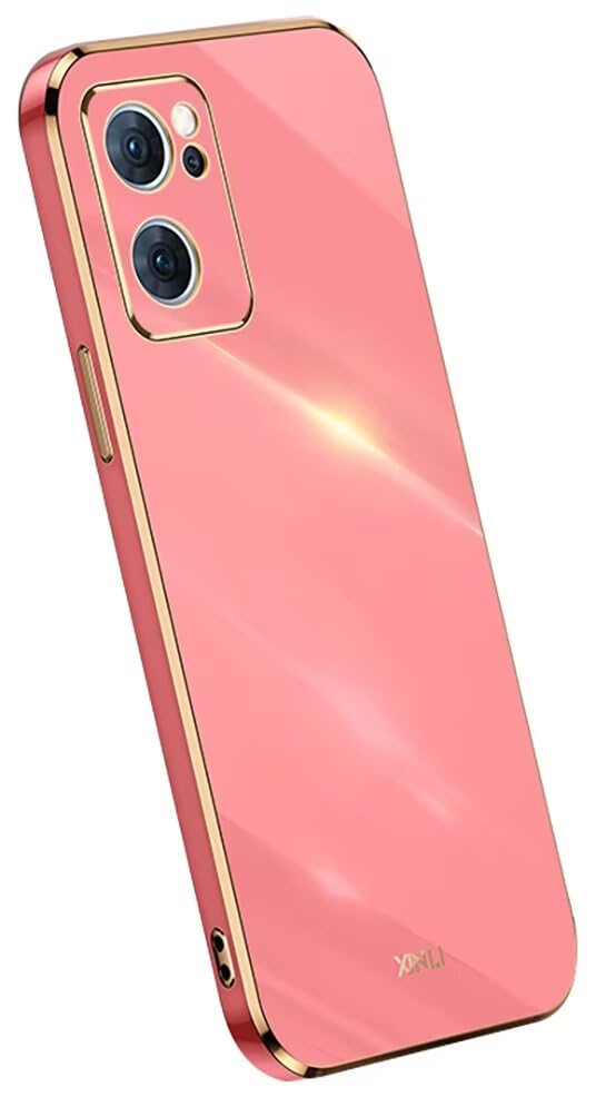 Topme Funda de Silicona para OPPO Reno7 4G (6.43' Inches), [ Carcasa Case de Teléfono Estilo Borde Dorado] - Rojo