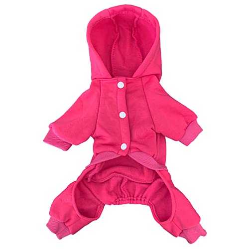 Izefia Dog Hoodie Clothes with Pocket 4 Legs Jumpsuit Fleece Sweater Winter Sweat Shirt Warm Cotton Hoodies for Small Dog Medium Large Cat Magenta M - Image 3