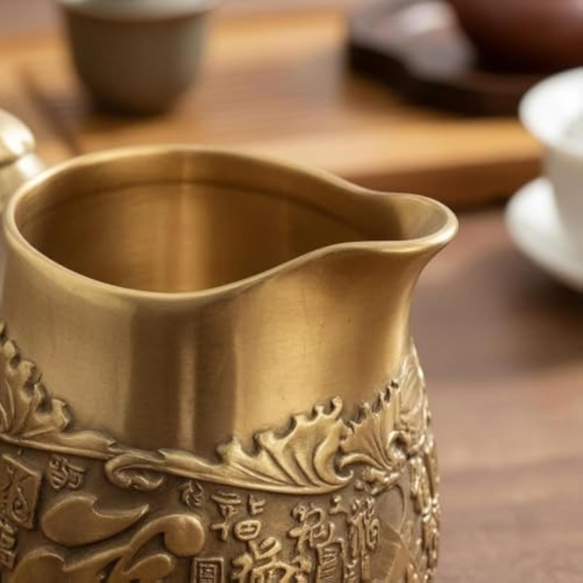 Antique-Gold Tea Fairness Cup, Raised Metal Design