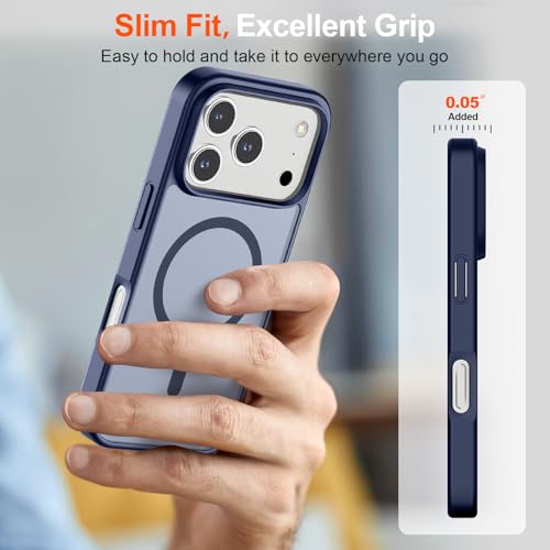 Image of SUPFINE Magnetic for iPhone 17 Pro Case (Compatible with MagSafe)(Military Grade Drop Protection) Translucent Matte Shockproof with Anti-Fingerprint Phone Cover 2025,Navy Blue