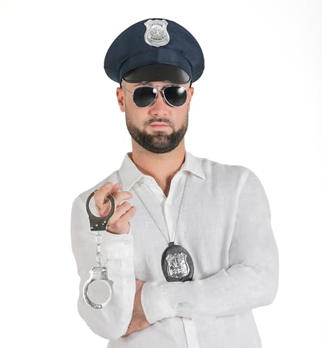 Kit travestimento Polizia (cappello, occhiali, distintivo, manette)