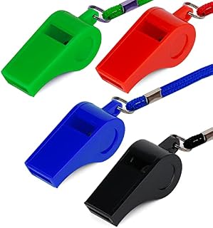 AIEX 4pcs Plastic Sport Whistles, Whistle with Lanyard Loud Whistle for Emergency Survival Coach Teacher Dog Training (Black, Blue, Red and Green)