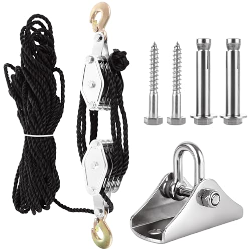 DAJAVE Rope Pulley Hoist System, 8:1 Lifting Power Pulley Bl...