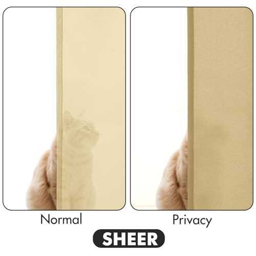 Image of MIULEE Gold Semi Sheer Privacy Curtains Drapes 2 Panels 52W x 63L