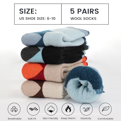 Image of Wool Socks for Women - Womens Wool Socks Winter Sock for men Warm Thick Knit Soft Vintage Casual Crew Sock