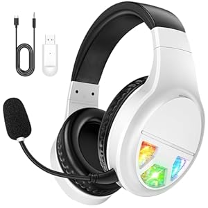 2.4GHz Wireless Gaming Headset for PC, PS5, PS4, Switch, USB Gaming Headphones with Noise Canceling Microphone, Bluetooth 5.4, RGB Lights, 60H Battery Headsets for Mac, Laptop, Mobile