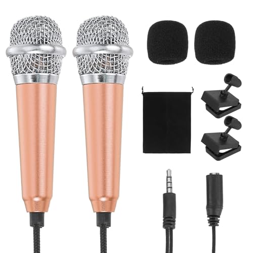 Mini microphone portable doré avec housse et sac de rangement pour chant lot de 2