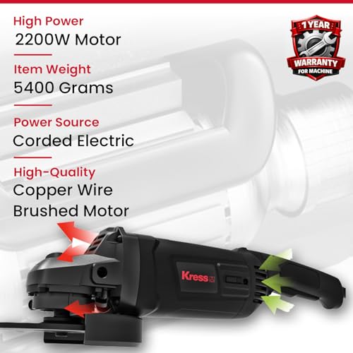 Image of Kress KU733 2200W 230mm Angle Grinder | Heavy-Duty 9-Inch Grinder with Auto Spindle Lock, Soft Start & Auxiliary Handle | 6500 RPM Brushed Motor | Ideal for Cutting, Grinding & Polishing