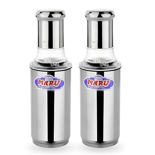MARU Stainless Steel Nozzle Oil Dispenser 500ml each without handle| Oil Container | Oil Pourer | Oil Pot | | Oil Can | Oil Bottle without handle Set of 2 (500ml Each) Silver
