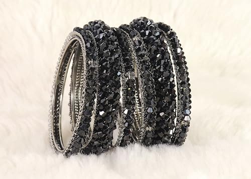 Image of NMII Stylish Pearls Alloy Metal Kada Bangles Set For Women and Girls | Fancy Metal Bangles | Trendy Design Bangles For Girls | Wedding, Party, Shadi Fashion Jewellery-Set of 6 Bangles