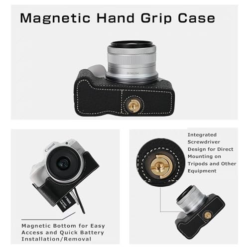 Funda para cámara Canon EOS R50 piel PU negra miniatura 3