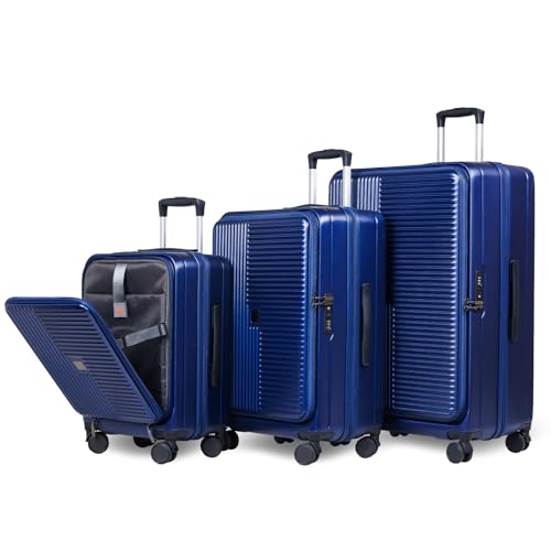 Image of Hardshell Luggage Sets 3 Piece with Spinner Wheels, Expandable Carry On Luggage with Front Open Pocket, TSA Lock, Hardside Suitcase Set for Travel, Business, Plane