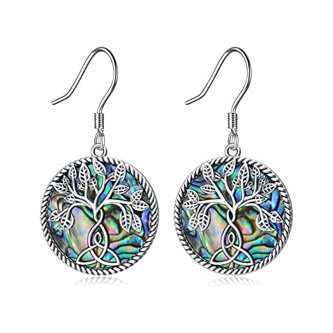 Seiyang Celtic Tree of Life Earrings for Women 925 Sterling Silver Irish Leverback Earrings Family Tree Abalone Shell Dangle Drop Earrings Cover