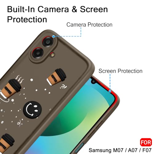 Image of TheGiftKart Back Cover Case for Samsung Galaxy M07 / F07 | Cute Fun Cartoon 3D Smiley Coffee Case | Full Camera Protection | Shockproof Back Cover Case for Samsung M07 / F07 (Silicone, Brown)