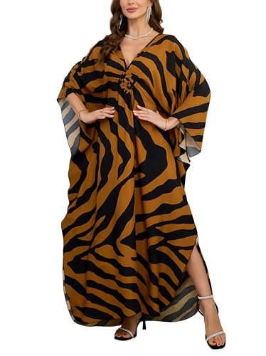 Image of KEYLORTING Plus Size Kaftan Dress Women, African Moo Moo Print Caftan, Batwing Dress, Beach Cover Up for Party and Loungewear