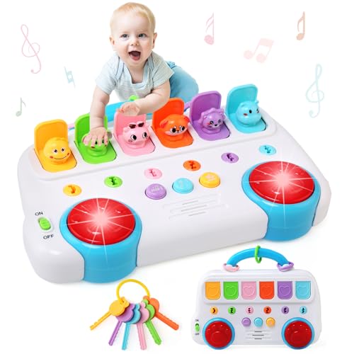 BelleStyle Giochi Bambini 1 Anno, Pop Up Gioco Bambini con Animali Musica Chiavi Abilità Motorie Giocattolo Montessori 12 18 Mesi, Giocattoli Educativi attività Regalo per Bambina Bambino 1 2 3 Anni