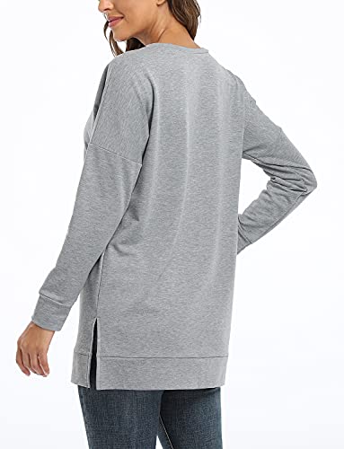 BETTE BOUTIK Women's Drop Long Sleeve Sweatshirts Casual Crewneck Tunic Tops Sweartshirts With Side Slits S-3XL