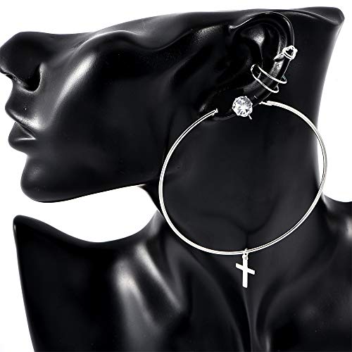 Missgrace Big Silver Circle Cross Drop Earrings Rhinestones Hoop Stud Earrings For Women Modern Earrings Jewelry Gift Mix And Match Earrings Set Sterling Gold Earrings For Women 5Pcs (Style 6) #TOP1