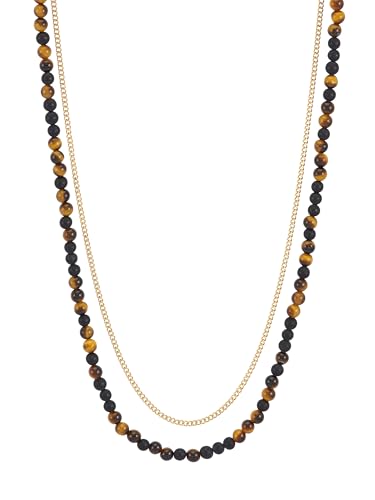Collier Homme Oeil de Tigre et Onyx Noir double rang aux finitions soignées