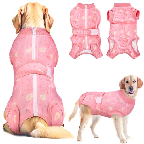 Image of Lukovee Recovery Suit for Dogs, Female Male Spay Neuter Post Surgery Suit | Zipper on Onesie,Soft Breathable, Adjustable Abdominal Wounds Prevent Licking, Cone E-Collar Alternative (Pink Strawberry,XL)
