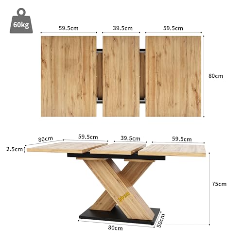 Table de manger extensible 6 personnes avec pieds en X pour cuisine