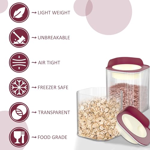 Image of Kuber Industries BPA Free 800 ML Plastic Airtight Jar Containers for Kitchen Storage Set of 3 | Cereals, Pulses, Dry Fruits and Snacks Box Container | Kitchen Accessories Items for Home | Brown