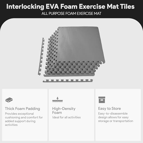 Image of BalanceFrom Puzzle Exercise Mat 1 /2 inch Thick, EVA Interlocking Foam Floor Tiles for Home Gym, Mat for Home Workout Equipment, Floor Padding for Kids, Gray, 24 in x 24 in x 1 /2 in, 24 Sq Ft - 6 Tiles | Tiles for Home Gym, Mat for Home Workout Equipment, Floor Padding for Kids, Gray, 24 in x 24 in x 1 /2 in, 24 Sq Ft - 6 Tiles